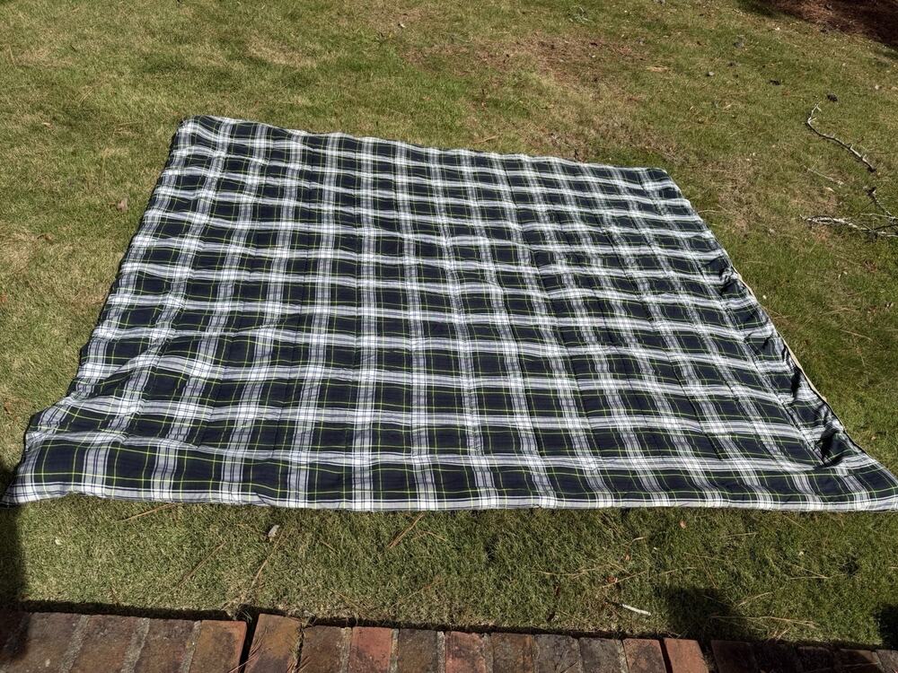 Ralph Lauren King Bedcover Tartan Plaid Reversible Green Navy Cotton Quilted
